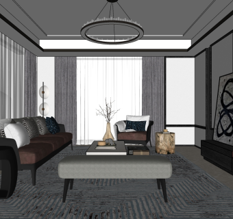 INNEST意巢设计 新中式客厅 su草图模型下载