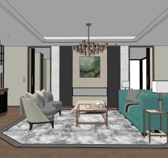 后现代客厅 su草图模型下载