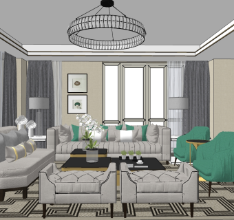 现代客厅I su草图模型下载