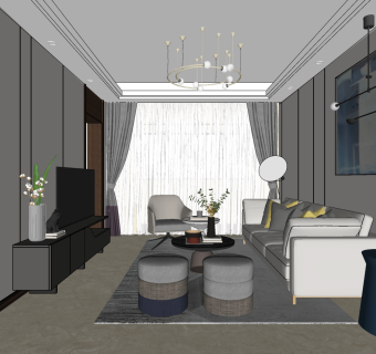 现代客厅 su草图模型下载