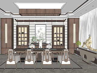 新中式茶室餐厅 su草图模型下载