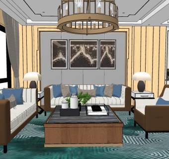 新中式客厅沙发I su草图模型下载