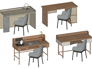 书桌，梳妆台，竹桌椅，椅子写字台su草图模型下载