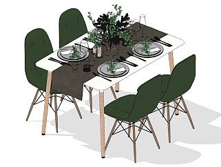 北欧现代轻奢餐桌椅 su草图模型下载