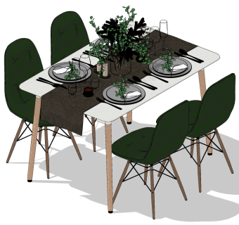 北欧现代轻奢餐桌椅 su草图模型下载