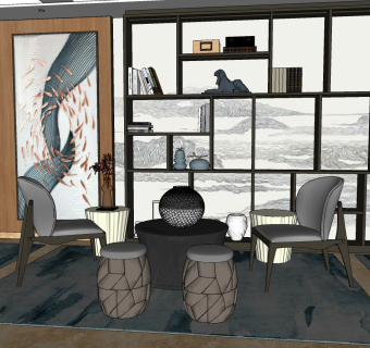 轻奢新中式，休闲椅，椅子， su草图模型下载