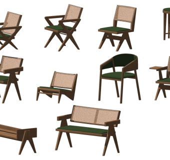 藤椅，编织单椅，椅子，凳子，su草图模型下载