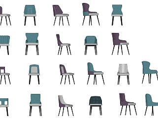 北欧现代椅子，单椅，餐椅，组合su草图模型下载