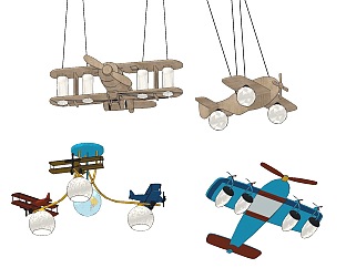 现代<em>儿童</em>房飞机造型吊灯吊饰su草图模型下载