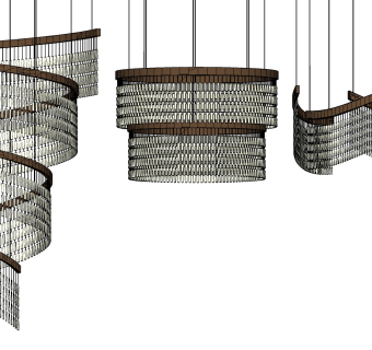 现代欧式大型螺旋水晶吊灯su草图模型下载