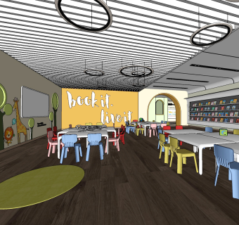 儿童卡通造型墙面教室 su草图模型下载