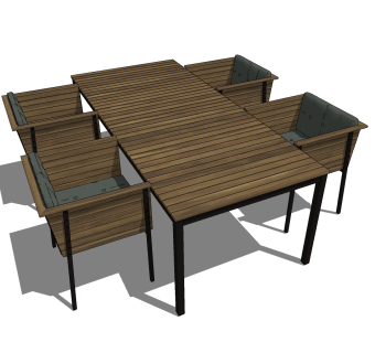 室外户外实木餐桌椅，su草图模型下载