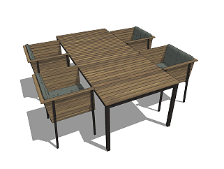 <em>室外</em>户外实木餐桌椅，su草图<em>模型</em>下载