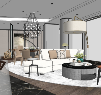 郑忠设计 现代客餐厅 su草图模型下载