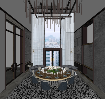 顶豪设计 现代餐厅 su草图模型下载