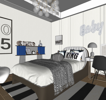 现代儿童卧室ID：127367su草图模型下载