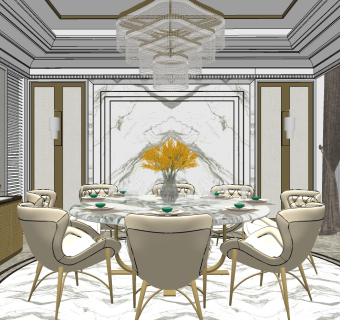 现代餐厅I su草图模型下载