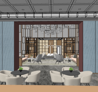 新中式酒店大堂ID：86606su草图模型下载