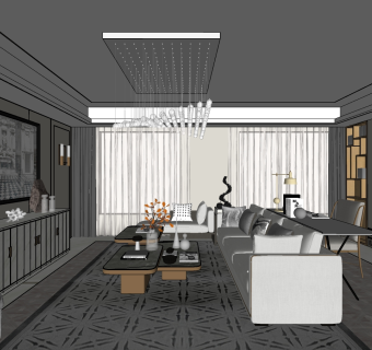 现代客厅 su草图模型下载