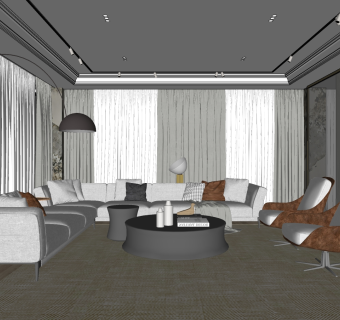 现代客厅 su草图模型下载