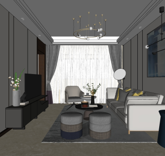 现代客厅 su草图模型下载