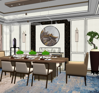 新中式餐厅I su草图模型下载