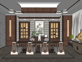 新中式茶室 su草图模型下载