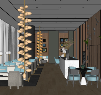 新中式接待区 su草图模型下载