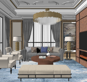 现代东方雅奢客厅I su草图模型下载