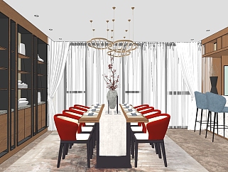 新中式餐厅 su草图模型下载