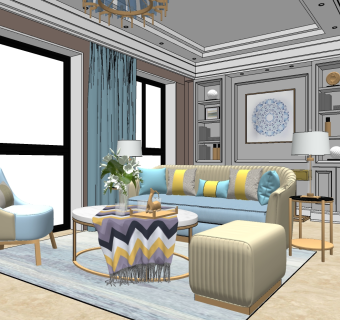 现代客厅 su草图模型下载