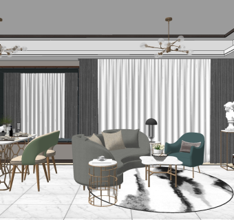 现代轻奢客餐厅 su草图模型下载