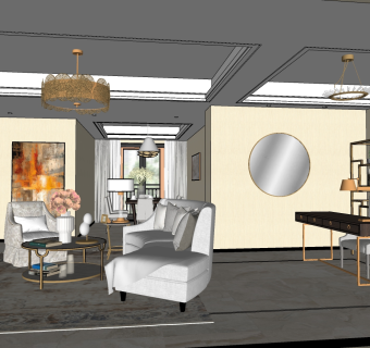 现代轻奢客餐厅 su草图模型下载