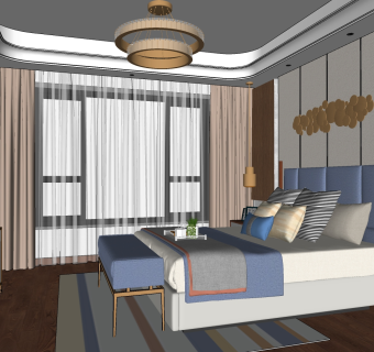 现代卧室 su草图模型下载