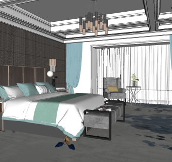 现代卧室 su草图模型下载