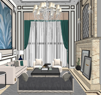 现代新古典客厅 su草图模型下载