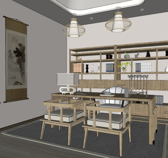 新中式茶室  su草图模型下载