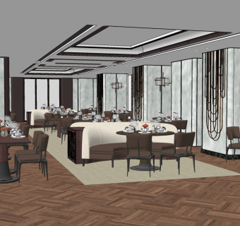 新中式酒店餐厅 su草图模型下载