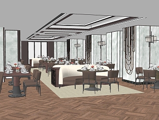 新中式酒店餐厅 su草图模型下载