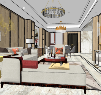 新中式客餐厅I su草图模型下载