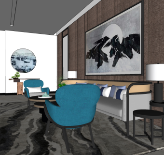 新中式客厅 su草图模型下载