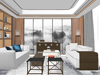 新中式客厅 su草图模型下载