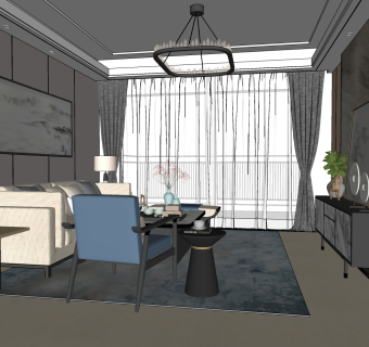 新中式客厅 su草图模型下载