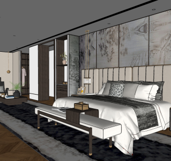 新中式卧室 su草图模型下载