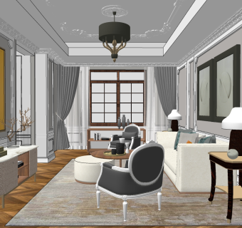 法式客厅 su草图模型下载