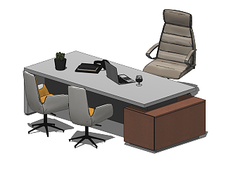 01现代办公桌老板台，班台办公椅su草图模型下载