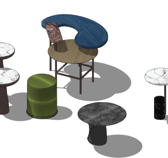 37现代轻奢边几，圆几su草图模型下载