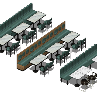 41现代轻奢皮革沙发，餐馆餐桌椅，卡座su草图模型下载