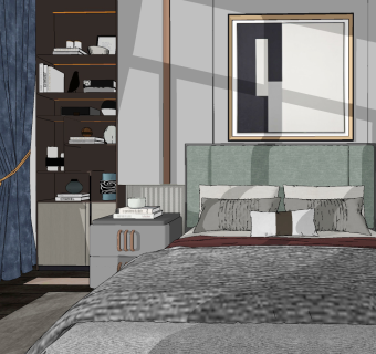 现代轻奢卧室， su草图模型下载