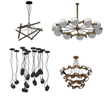 现代铁艺螺旋吊灯球形吊灯su草图模型下载
